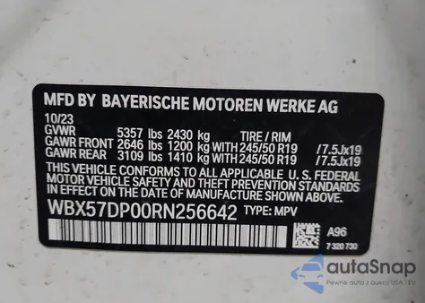 2024 BMW X3 xDrive30I z USA, uszkodzony, nr VIN WBX57DP00RN256642